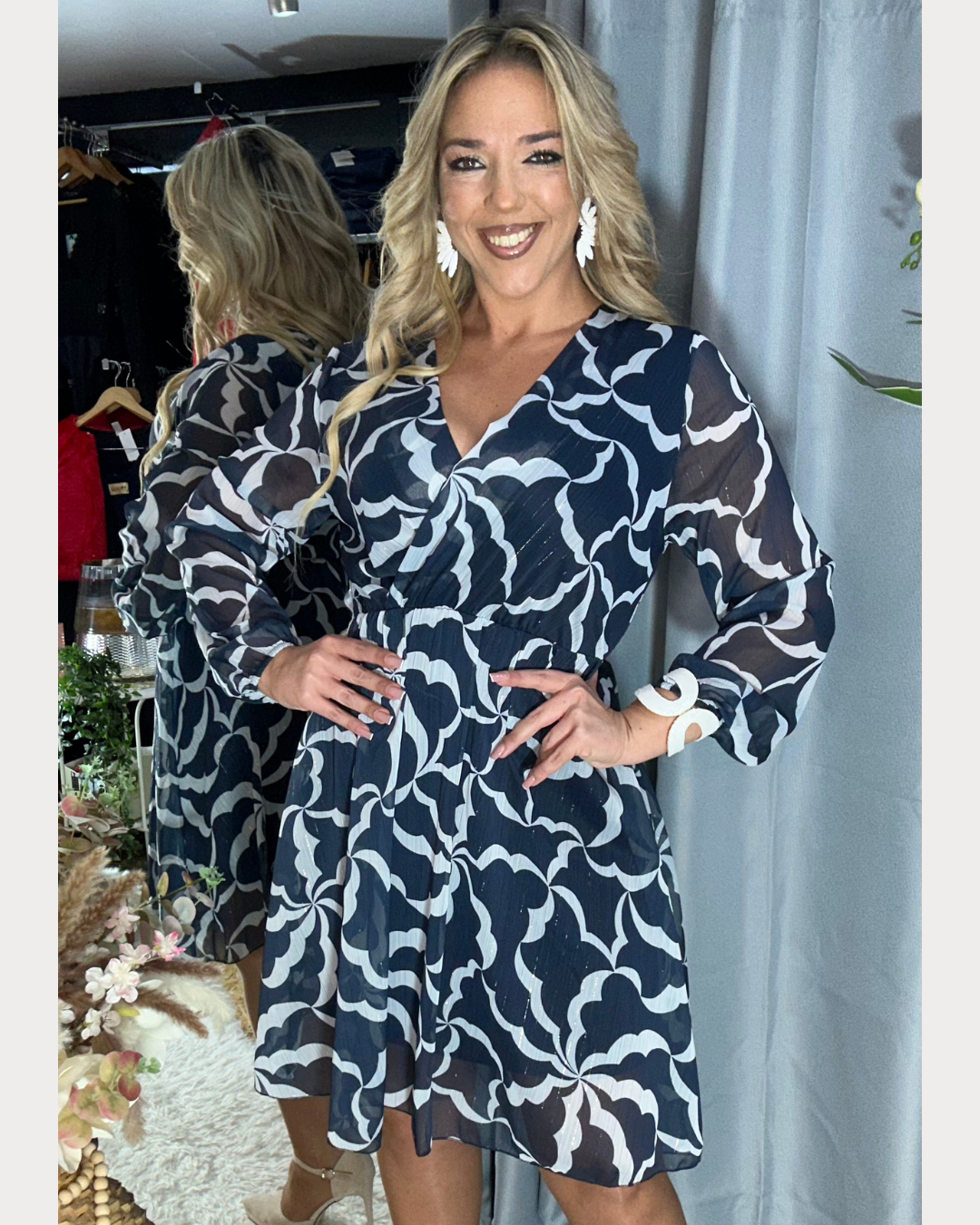 Vestido Padrão Azul e Branco VD023